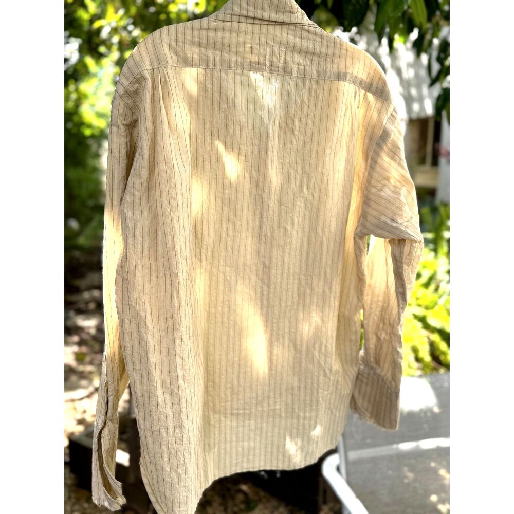 Greg Lauren Studio Ivory B&W Stripe LS Buttn Down Raw Hem Shirt Size GL 3 = US L - Picture 6 of 8
